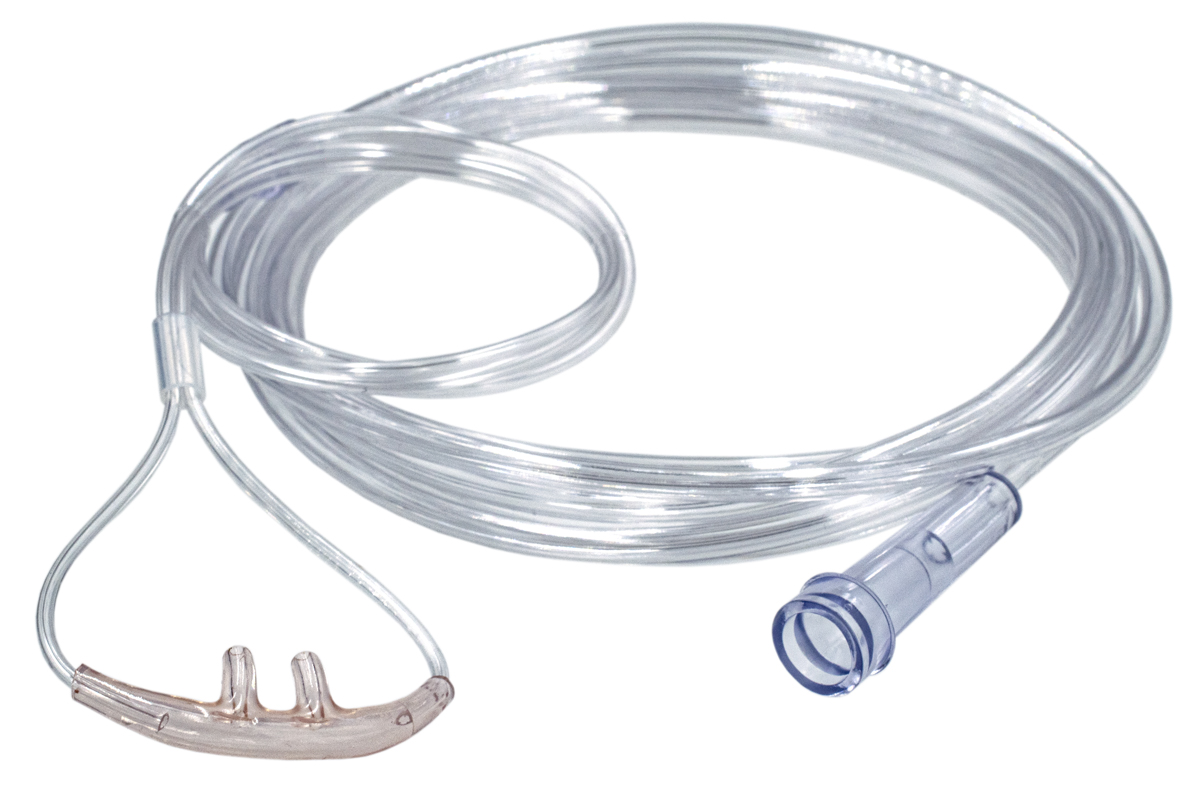 Klar næsekanyleslange til iltlevering, med to spidser og en forbindelse.